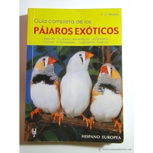 Guia completa de los pajaros exoticos Hispano Europea Esta práctica guía, con un lenguaje claro y profusamente ilustrada con fotografías a todo color, nos proporciona la más completa información sobre la elección, jaulas y aviarios, alimentación, cuidados, crianza y enfermedades de los pájaros exóticos, así como su clasificación, especies y variedades con sus características y cuidados específicos. - Introducción - Alojamiento - Elección de las especies que se desea tener - Alimentación - La cría - Aspectos sanitarios - Especies de pájaros exóticos